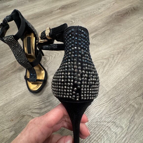 BCBG MAXAZRIA 290 Crystal Gold Dress T-Strap High H Stilletos Women's 6.5 - Picture 11 of 12